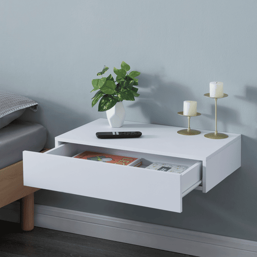 Estante de parede Kärsämäki com gaveta até 5 kg MDF 60 x 35 x 12 cm - Branco en.casa Estante de parede Kärsämäki com gaveta até 5 kg MDF 60 x 35 x 12 cm - Branco en.casa
