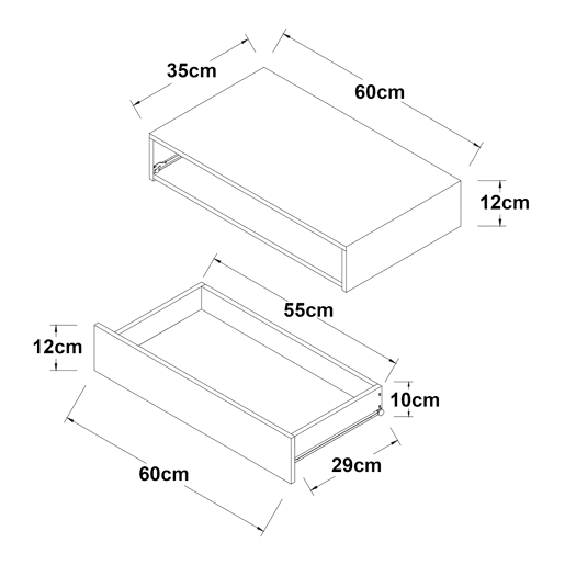 Estante de parede Kärsämäki com gaveta até 5 kg MDF 60 x 35 x 12 cm - Branco en.casa Estante de parede Kärsämäki com gaveta até 5 kg MDF 60 x 35 x 12 cm - Branco en.casa