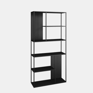 Estante de chão Vehmaa com 7 compartimentos abertos + painel de aço perfurado 188 x 90 x 35 cm - Preto en.casa