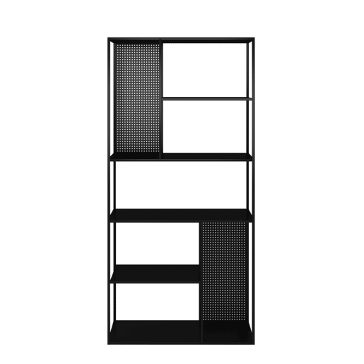 Estante de chão Vehmaa com 7 compartimentos abertos + painel de aço perfurado 188 x 90 x 35 cm - Preto en.casa