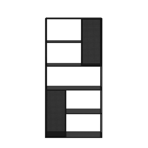 Estante de chão Vehmaa com 7 compartimentos abertos + painel de aço perfurado 188 x 90 x 35 cm - Preto en.casa