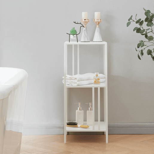 Estante de chão Kumlingede 3 níveis em aço de design industrial 80 x 35 x 35 cm - Branco en.casa