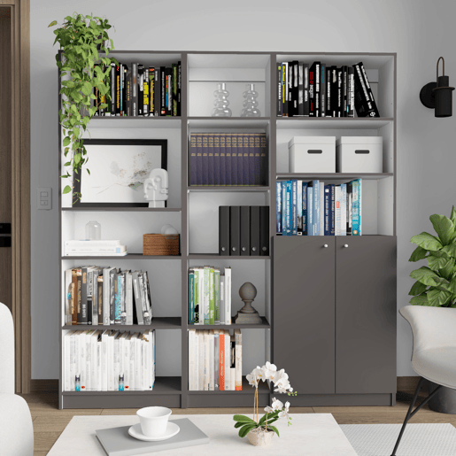 Conjunto de estantes de melamina para escritório em casa de 3 peças com prateleiras