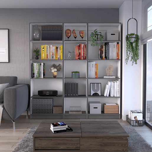 Conjunto de estantes de melamina para escritório em casa de 3 peças com prateleiras