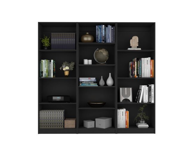 Elara concept: set de tres bibliotecas modernas, amplia funcionalidad y estilo elegante para organizar libros y decoración