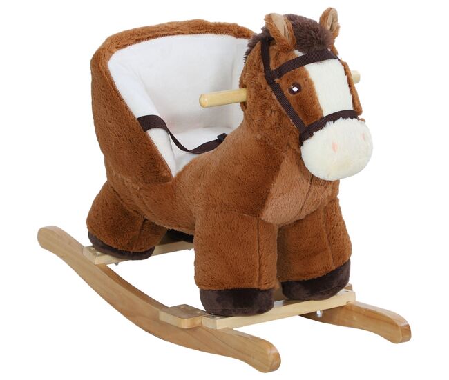 Aiyaplay caballo balancín para niños de 18-36 mesas caballo de juguete con sonido asas cinturón de seguridad y base de madera carga 25 kg 68x33x45 cm