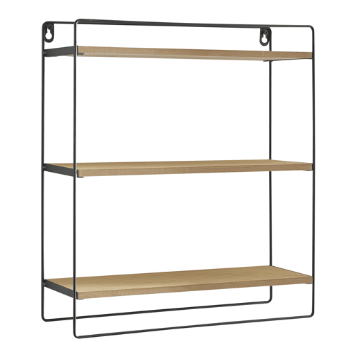 Estante de parede Skovbo 3 níveis aglomerado  metal 43 x 38 x 11 cm preto  madeira en.casa