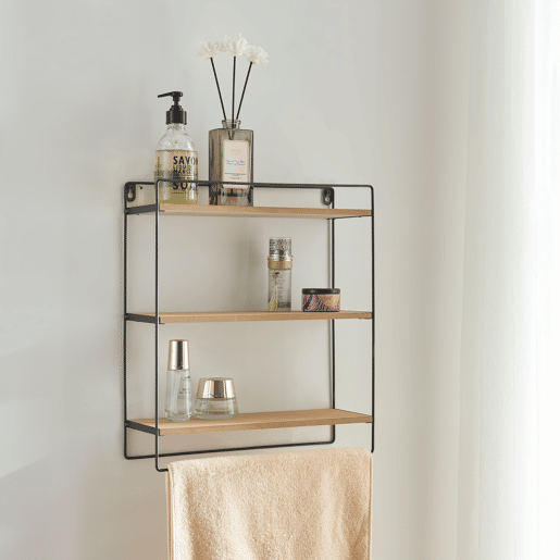 Estante de parede Skovbo 3 níveis aglomerado  metal 43 x 38 x 11 cm preto  madeira en.casa