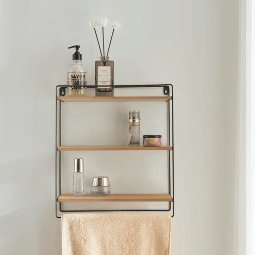 Estante de parede Skovbo 3 níveis aglomerado  metal 43 x 38 x 11 cm preto  madeira en.casa