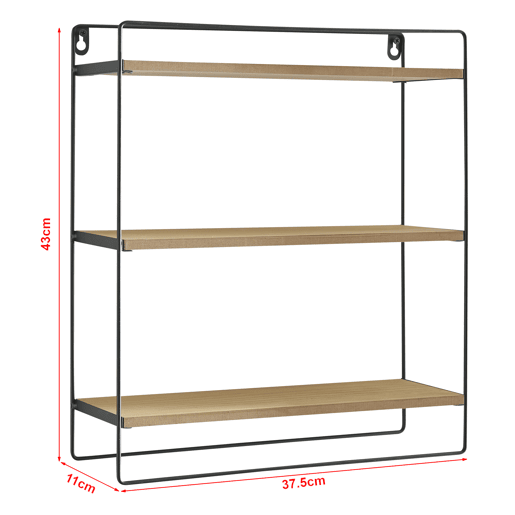 Estante de parede Skovbo 3 níveis aglomerado  metal 43 x 38 x 11 cm preto  madeira en.casa