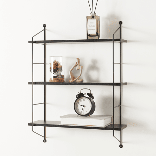 Estante de parede Ösel com 3 prateleiras estrutura em aço 64 x 48 x 15 cm - Mármore preto en.casa