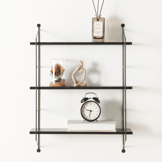 Estante de parede Ösel com 3 prateleiras estrutura em aço 64 x 48 x 15 cm - Mármore preto en.casa