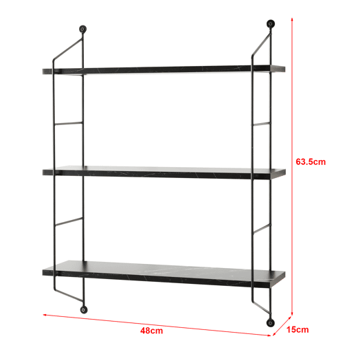 Estante de parede Ösel com 3 prateleiras estrutura em aço 64 x 48 x 15 cm - Mármore preto en.casa