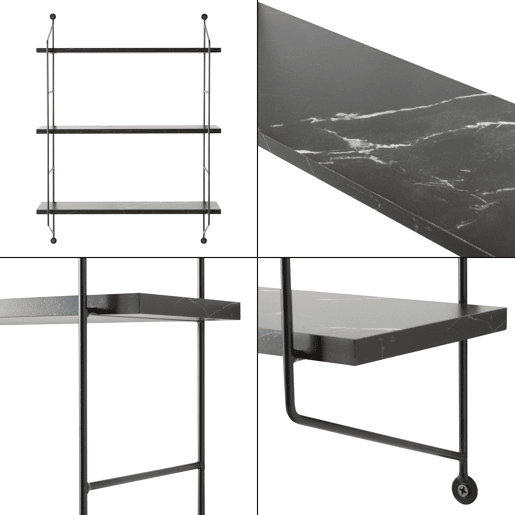 Estante de parede Ösel com 3 prateleiras estrutura em aço 64 x 48 x 15 cm - Mármore preto en.casa