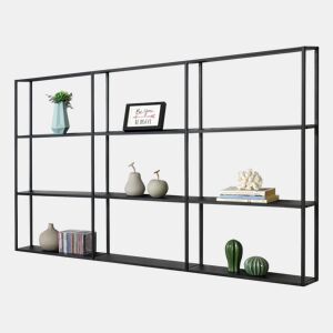 Estante de parede Jelsa com 9 compartimentos abertos Estante de ferro 160 x 18 x 110 cm Preto en.casa