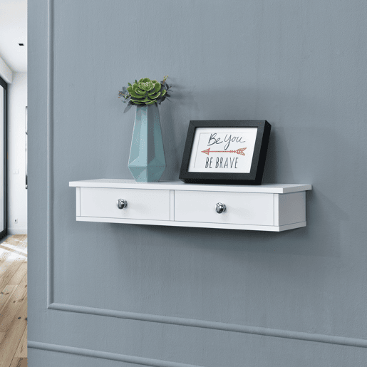 Prateleira de parede Geeste com 2 gavetas 60x15x10cm Branco en.casa