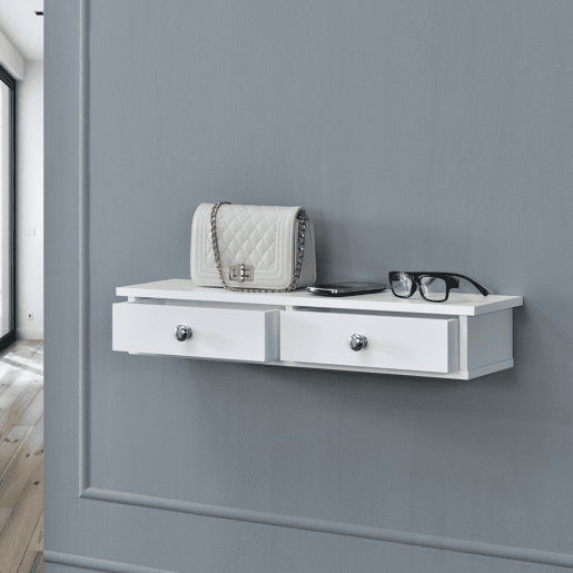 Prateleira de parede Geeste com 2 gavetas 60x15x10cm Branco en.casa