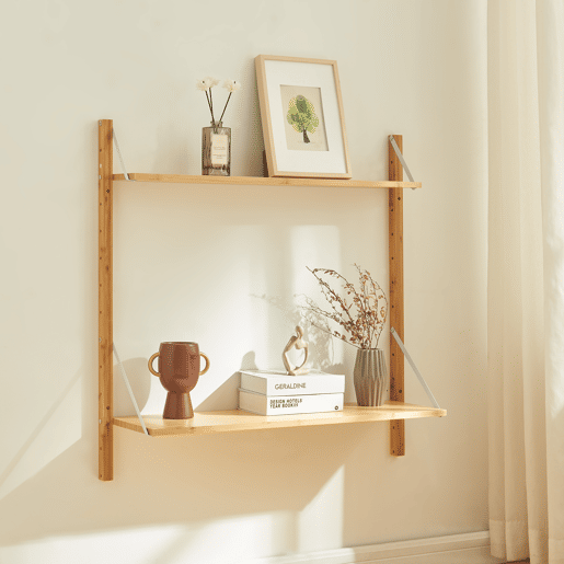 Estante de parede Tingvoll com 2 prateleiras 85x85x25cm - Bambu en.casa