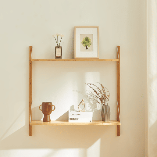 Estante de parede Tingvoll com 2 prateleiras 85x85x25cm - Bambu en.casa