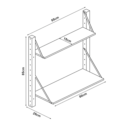 Estante de parede Tingvoll com 2 prateleiras 85x85x25cm - Bambu en.casa