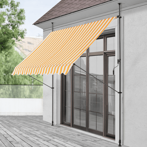 Toldo articulado com varas telescópicas 200 x 120 x 220-309 cm Amarelo e Branco pro.tec