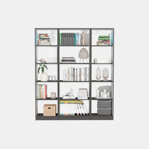 Conjunto de estantes de 3 peças em melamina para escritório em casa com prateleiras e 4 portas