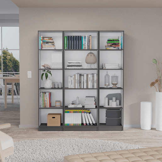 Conjunto de estantes de 3 peças em melamina para escritório em casa com prateleiras e 4 portas