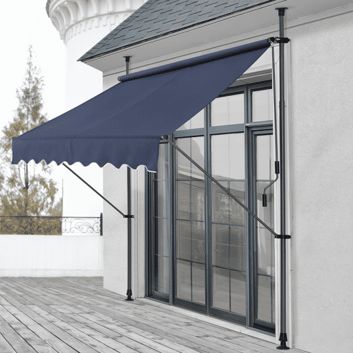 Toldo articulado com varas telescópicas 400 x 120 x 220-309 cm Azul escuro pro.tec