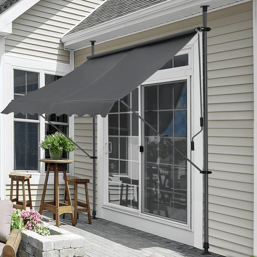 Toldo articulado com armação de haste enrolável - açopoliéster 200 x 120 x 220-309 cm cinzento pro.tec pro.tec