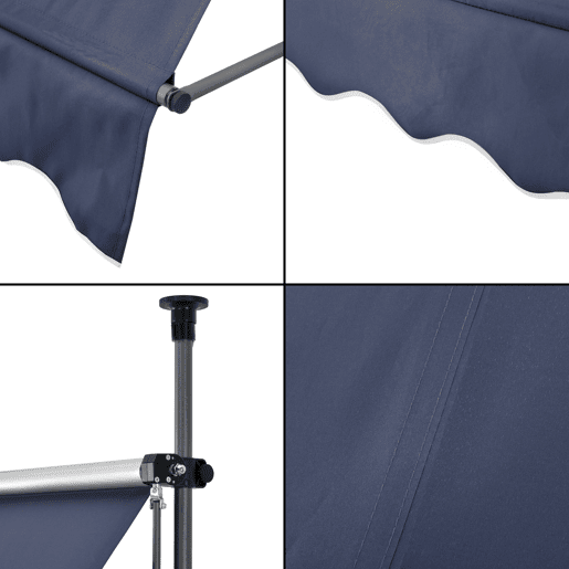 Toldo articulado com varas telescópicas 350 x 120 x 220-309 cm Azul escuro pro.tec