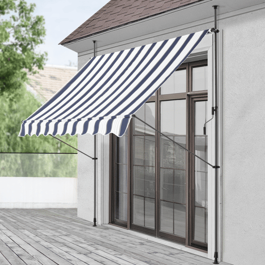 Toldo articulado com varas telescópicas 200 x 120 x 220-309 cm Azul escuro e branco pro.tec