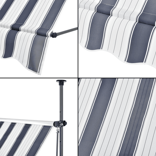 Toldo articulado com varas telescópicas 200 x 120 x 220-309 cm Azul escuro e branco pro.tec