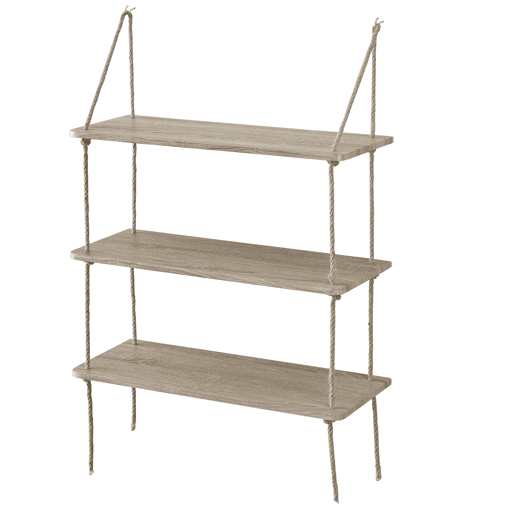 Estante de parede Arensburg com 3 prateleiras com corda - efeito madeira - 60 x 24 cm en.casa