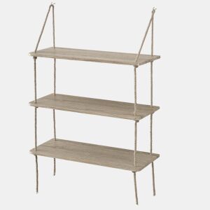 Estante de parede Arensburg com 3 prateleiras com corda - efeito madeira - 60 x 24 cm en.casa