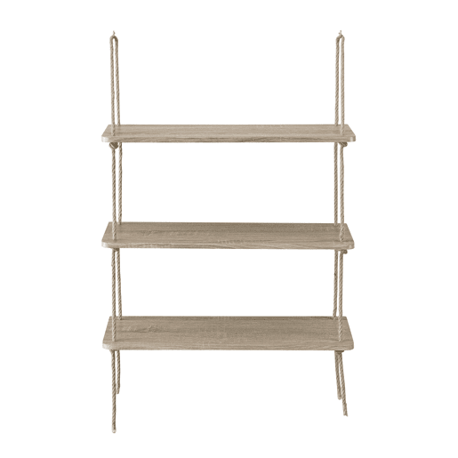 Estante de parede Arensburg com 3 prateleiras com corda - efeito madeira - 60 x 24 cm en.casa