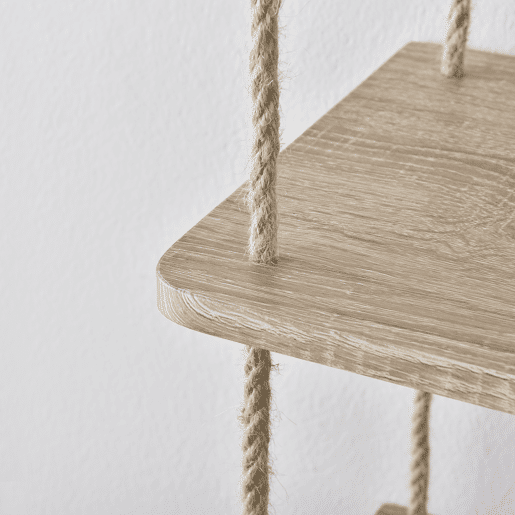 Estante de parede Arensburg com 3 prateleiras com corda - efeito madeira - 60 x 24 cm en.casa