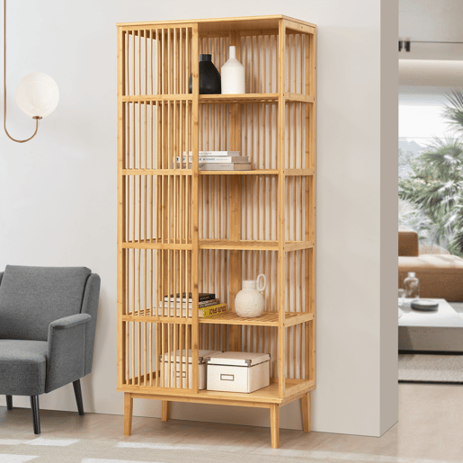 Estante de pé Trundholmem bambu de 5 níveis 185 x 80 x 45 cm - Cor natural en.casa