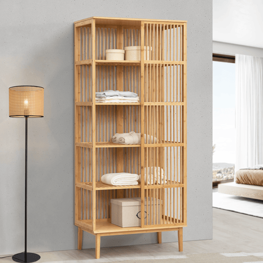 Estante de pé Trundholmem bambu de 5 níveis 185 x 80 x 45 cm - Cor natural en.casa
