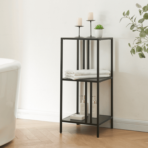 Estante de chão Kumlingede 3 níveis em aço de design industrial 80 x 35 x 35 cm - Preto en.casa