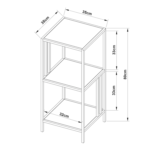 Estante de chão Kumlingede 3 níveis em aço de design industrial 80 x 35 x 35 cm - Preto en.casa