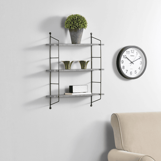 Estante de parede Ösel com 3 prateleiras estrutura em aço 64 x 48 x 15 cm - Efeito betão en.casa