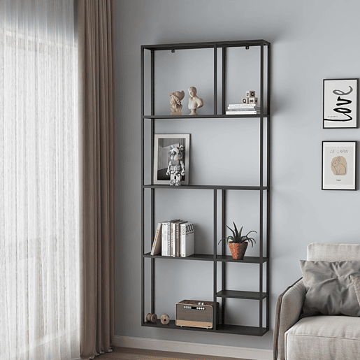 Estante de parede Jämijärvi com 8 compartimentos abertos em aço 180 x 80 x 18 cm - Preto mate en.casa