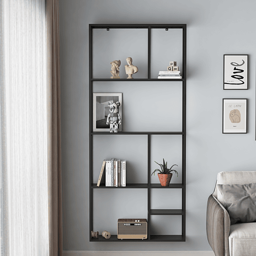 Estante de parede Jämijärvi com 8 compartimentos abertos em aço 180 x 80 x 18 cm - Preto mate en.casa