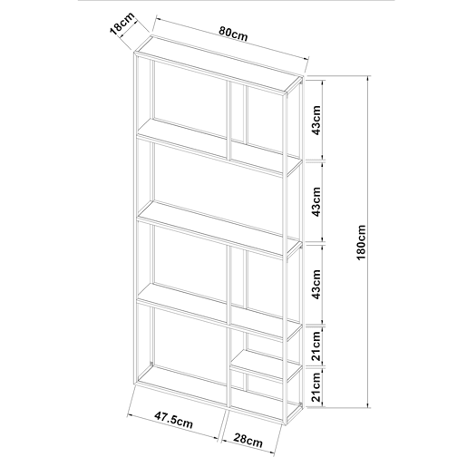 Estante de parede Jämijärvi com 8 compartimentos abertos em aço 180 x 80 x 18 cm - Preto mate en.casa