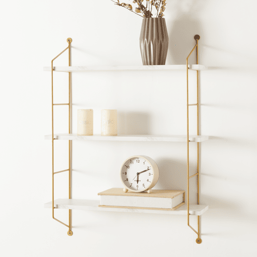 Estante de parede Ösel com 3 prateleiras estrutura em aço 64 x 48 x 15 cm - Mármore branco en.casa