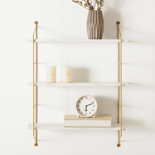 Estante de parede Ösel com 3 prateleiras estrutura em aço 64 x 48 x 15 cm - Mármore branco en.casa