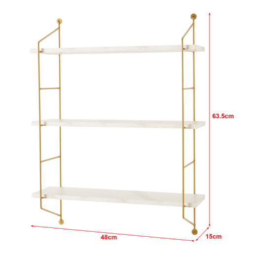 Estante de parede Ösel com 3 prateleiras estrutura em aço 64 x 48 x 15 cm - Mármore branco en.casa