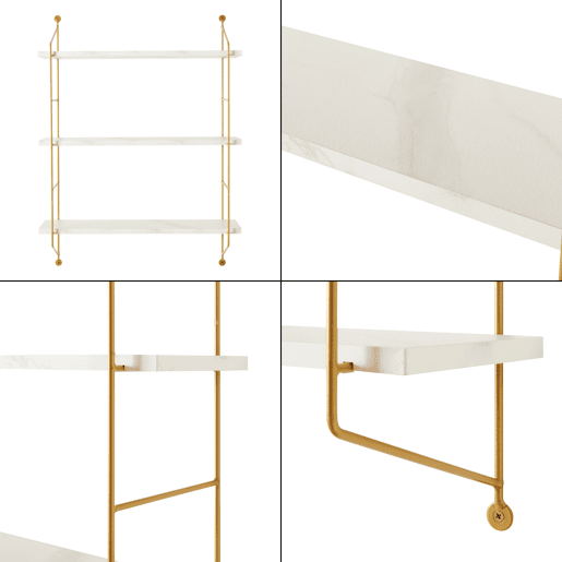 Estante de parede Ösel com 3 prateleiras estrutura em aço 64 x 48 x 15 cm - Mármore branco en.casa