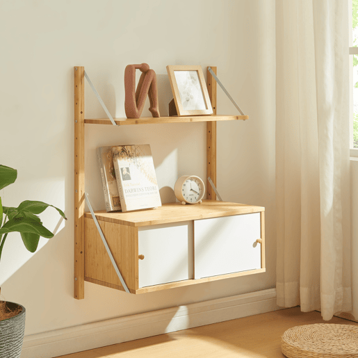 Estante de parede Tingvoll com portas 85x65x34cm - Bambu en.casa
