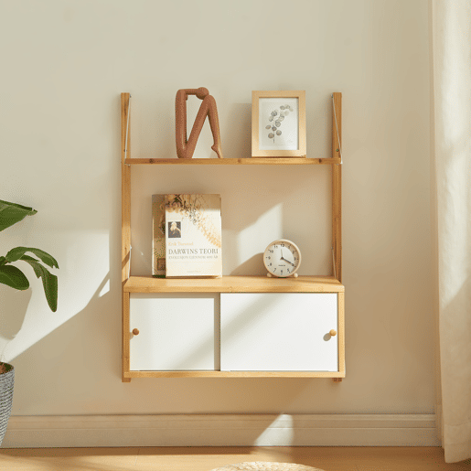 Estante de parede Tingvoll com portas 85x65x34cm - Bambu en.casa